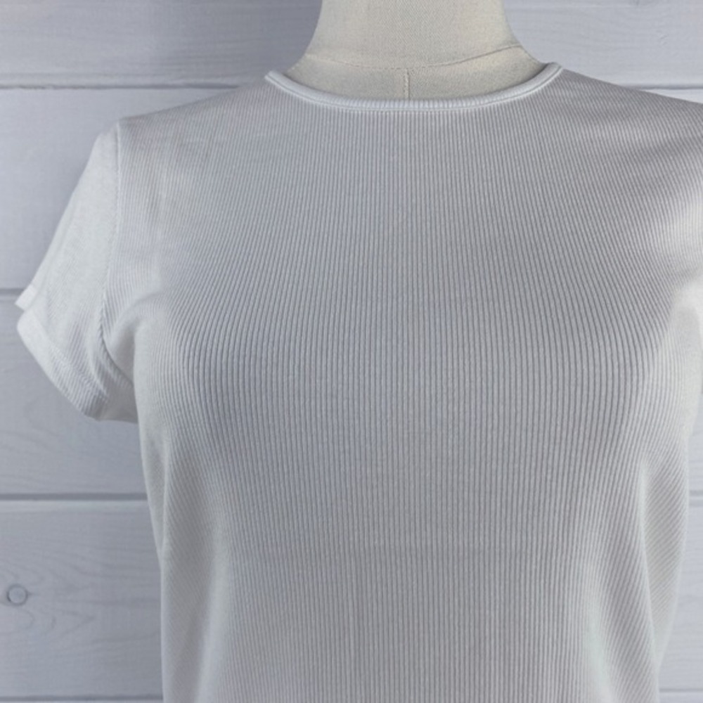 American Eagle Ribbed T-Shirt Layering Tee XL White Stretch Base Layer 90s Y2K - Picture 6 of 14